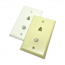 WP-81P  Wall Plate with one F-81 splice and one RJ-11 phone jack, ivory and white color