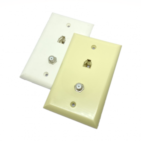 WP-81P  Wall Plate with one F-81 splice and one RJ-11 phone jack, ivory and white color
